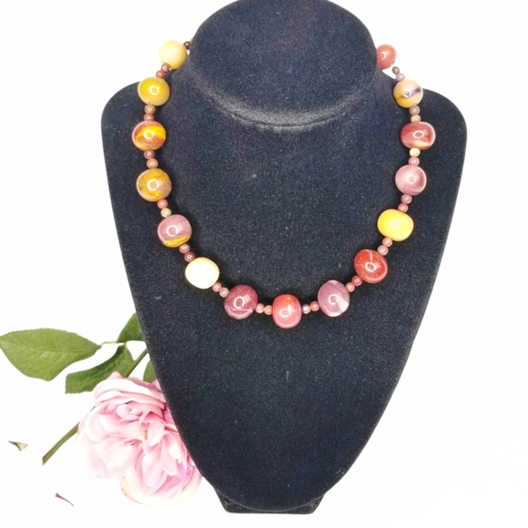 Natural Agate Stone Bead Choker Necklace - Picture 2 of 11
